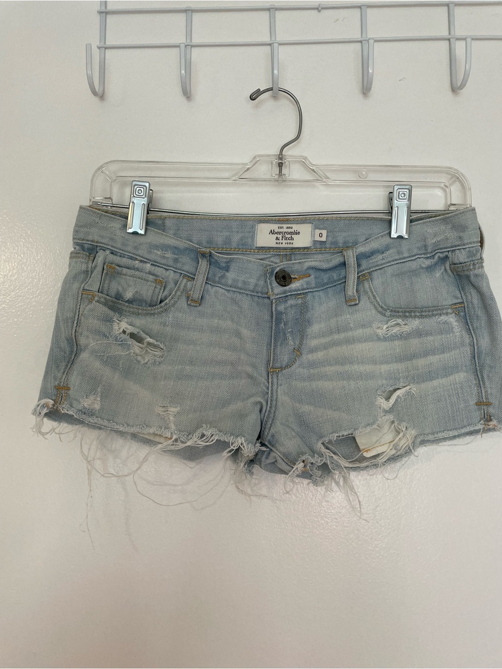 Abercrombie & Fitch Y2K Light Wash Distressed Denim Cutoff Shorts